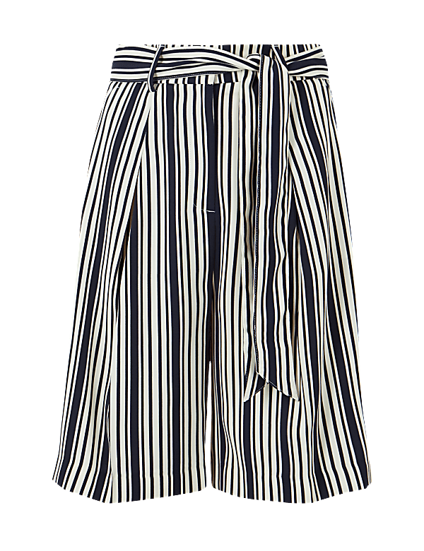Striped Belted High Waist Tailored Shorts