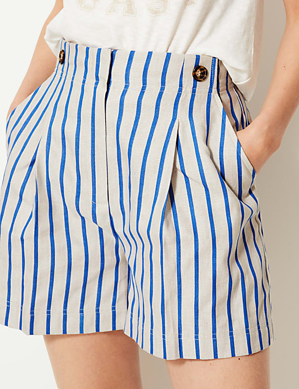 Linen Blend Striped Tailored Shorts
