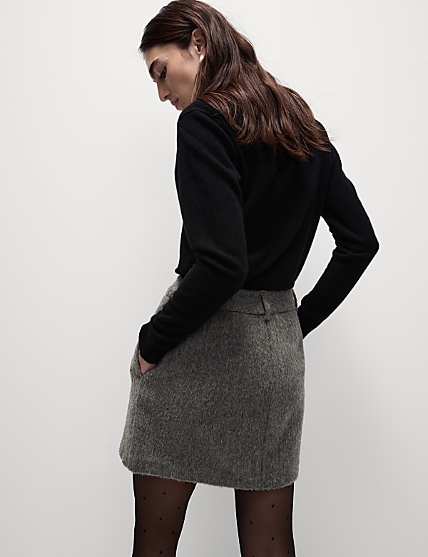 Textured Mini A-Line Skirt with Wool