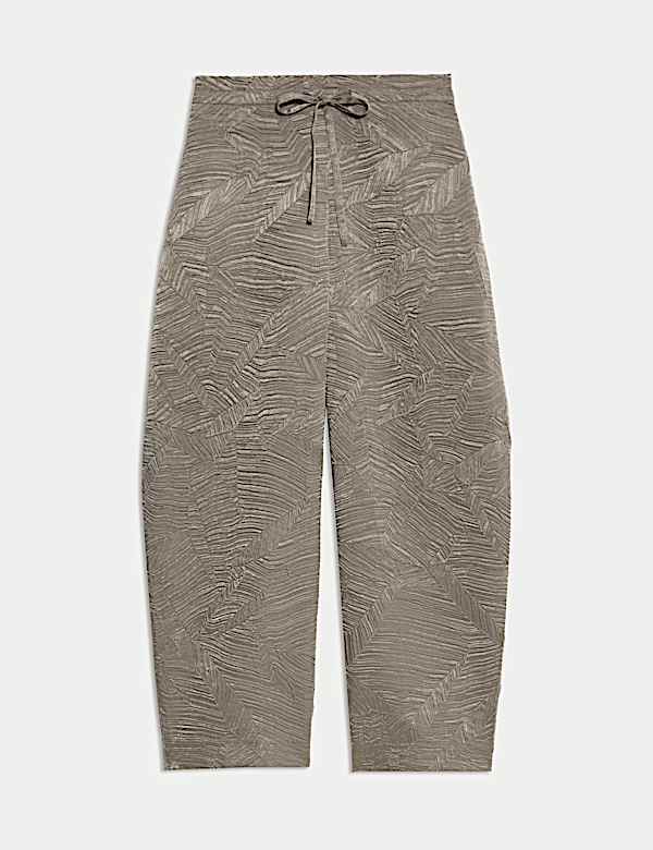 Textured Drawstring Barrel Leg Cropped Trousers - SI