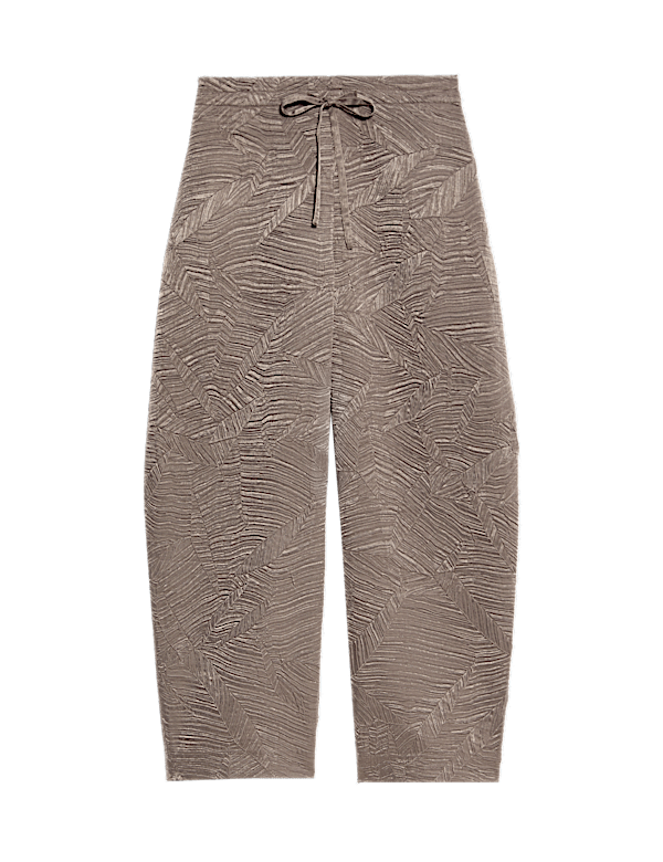 Textured Drawstring Barrel Leg Cropped Trousers