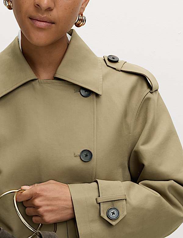 Mantel Trench Pendek Asimetris Bahan Katun - ID