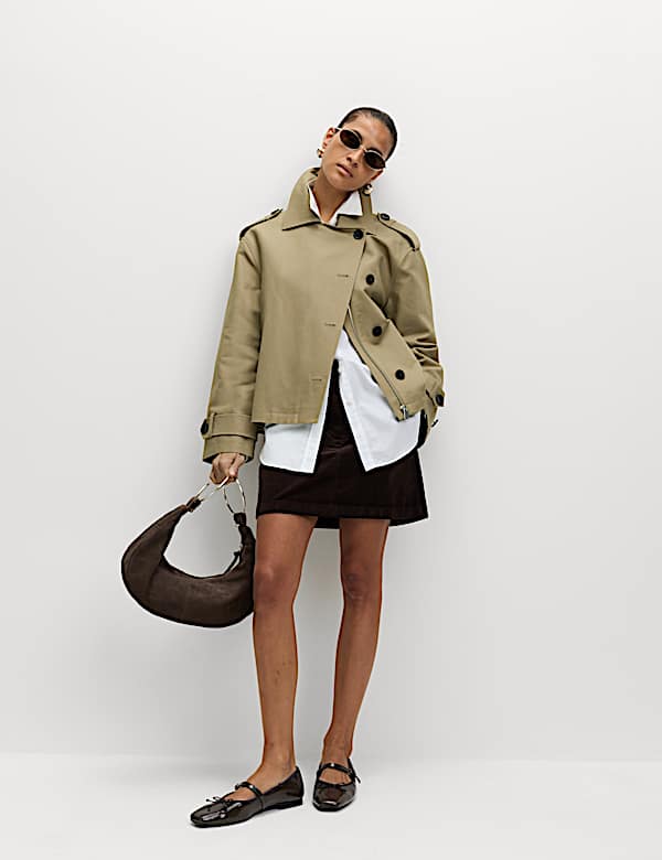 Mantel Trench Pendek Asimetris Bahan Katun - ID