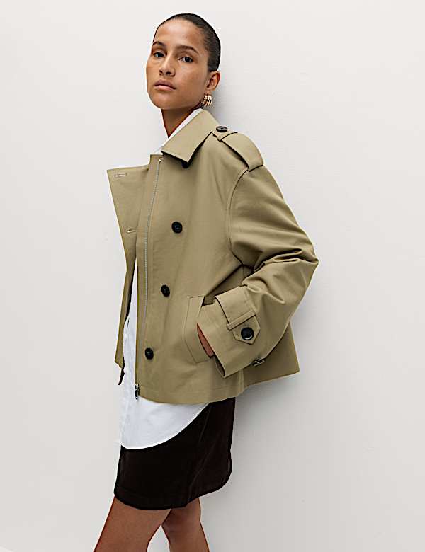 Mantel Trench Pendek Asimetris Bahan Katun - ID