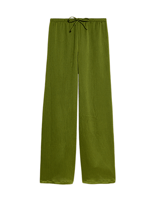 Plisse Drawstring Wide Leg Trousers