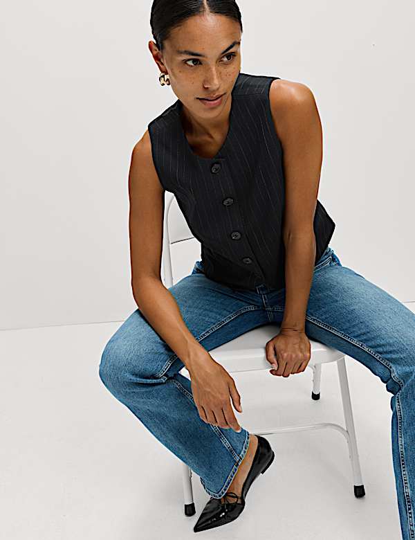 Kraagloos gilet met streep - NL