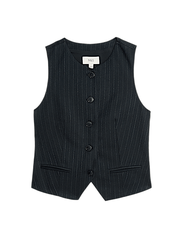 Striped Collarless Waistcoat