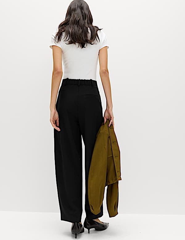 Woven Barrel Leg Trousers with Stretch