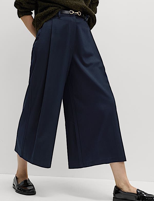 Woven Pleated Wide Leg Culottes - US