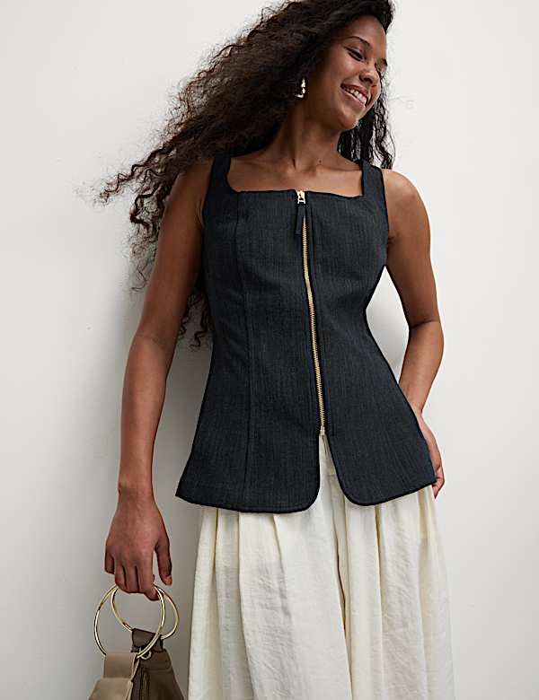 Denim Tailored Zip Through Waistcoat - GR