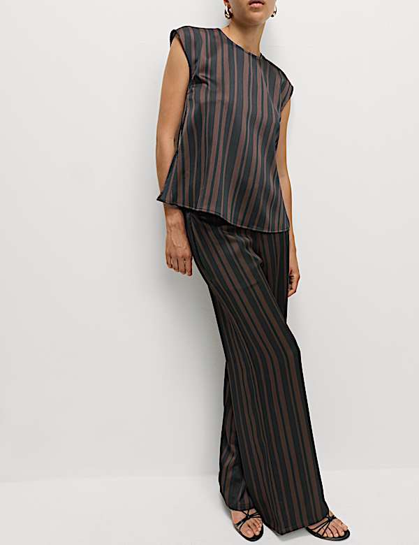 Stripe Plisse Palazzo Trousers