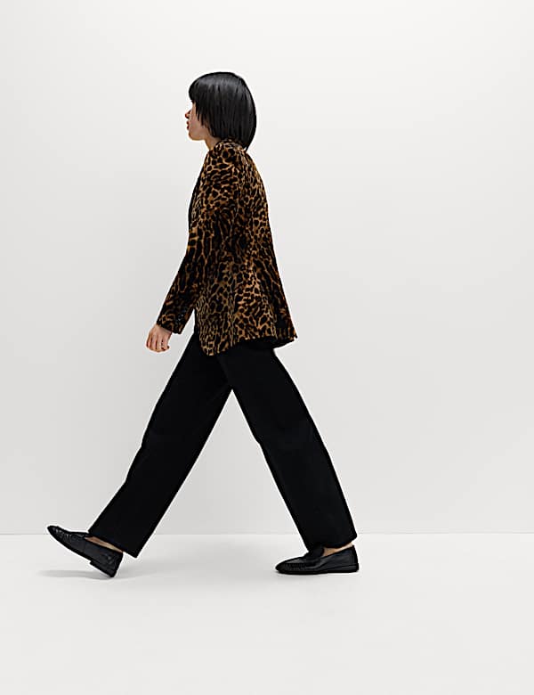 Cotton Velvet Leopard Single Breasted Blazer - MX