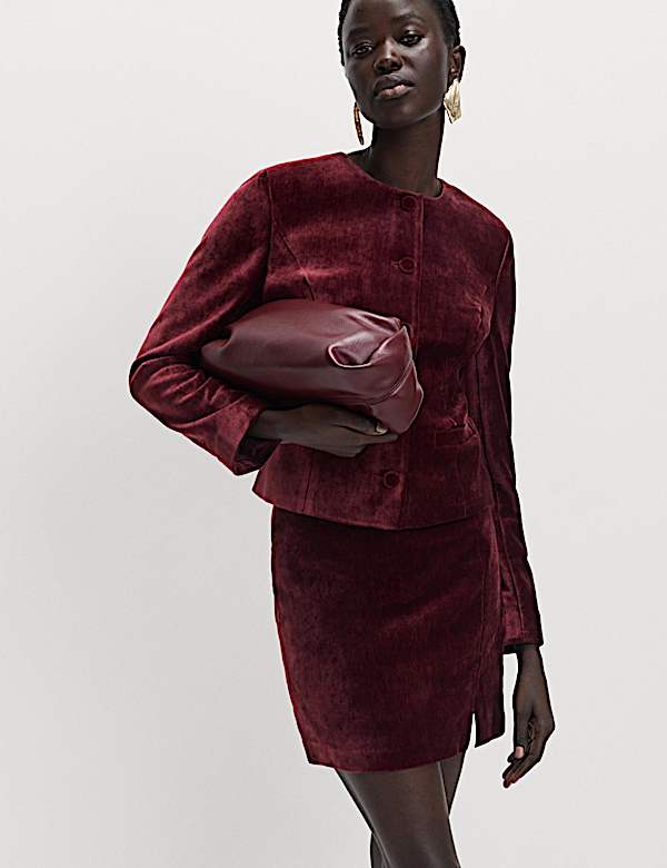 Velvet Mottled Colarless Fitted Jacket - RS