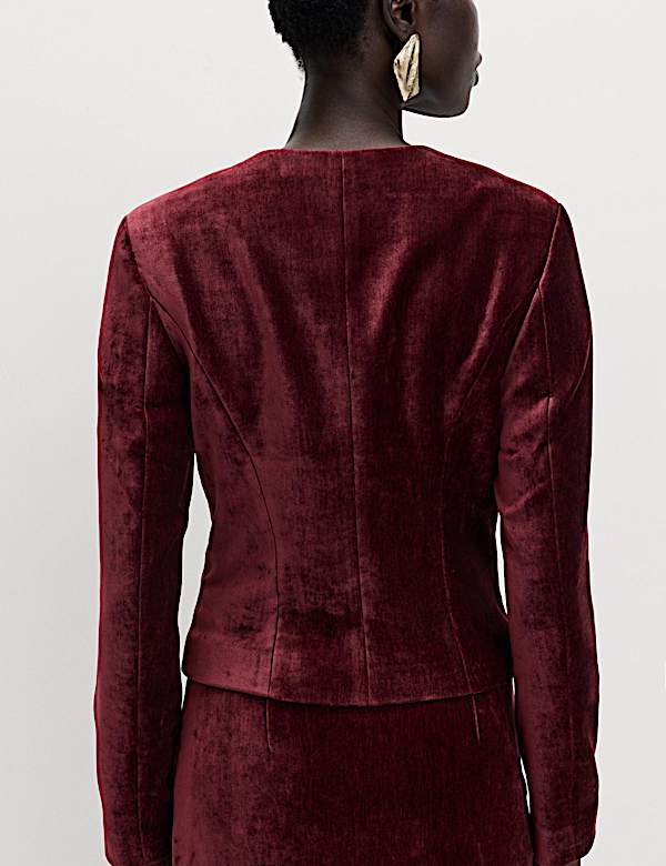 Velvet Mottled Colarless Fitted Jacket - RS