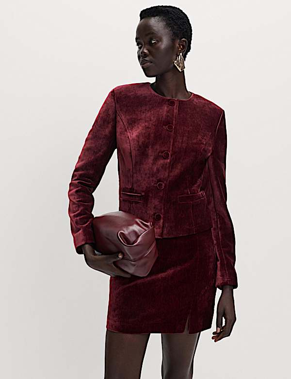 Velvet Mottled Colarless Fitted Jacket - RS