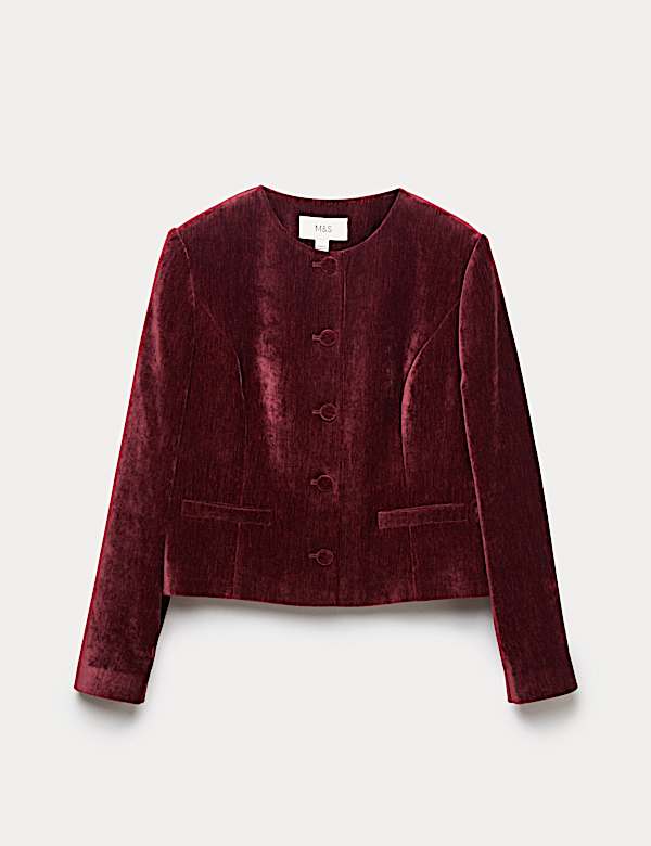 Velvet Mottled Colarless Fitted Jacket - RS