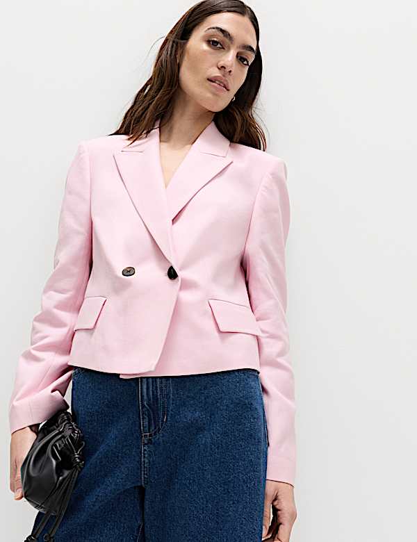 Relaxed Double Breasted Blazer with Linen - JE