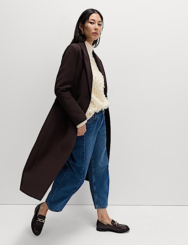 Waisted Double Breasted Longline Tailored Coat - FR