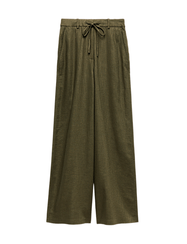 Linen Rich Twill Drawstring Wide Leg Trousers