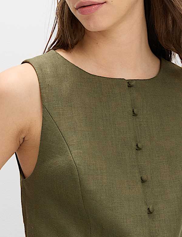 Linen Rich Twill Button Through Waistcoat - VN