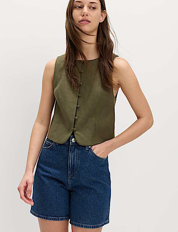 Linen Rich Twill Button Through Waistcoat - VN