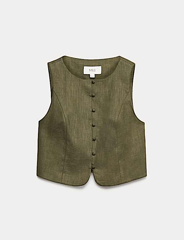Linen Rich Twill Button Through Waistcoat - VN