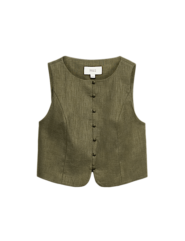 Linen Rich Twill Button Through Waistcoat