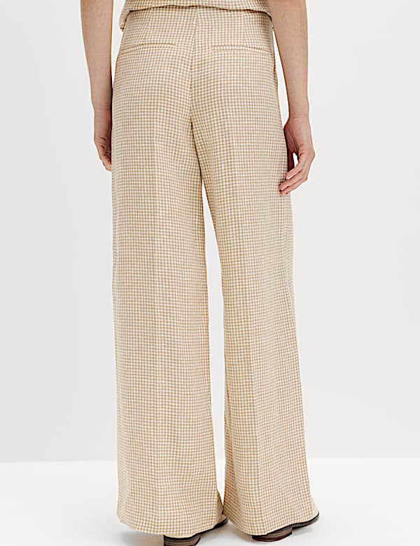 Pure Linen Gingham Wide Leg Trousers - VN