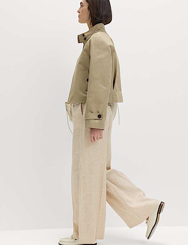 Pure Linen Gingham Wide Leg Trousers - VN