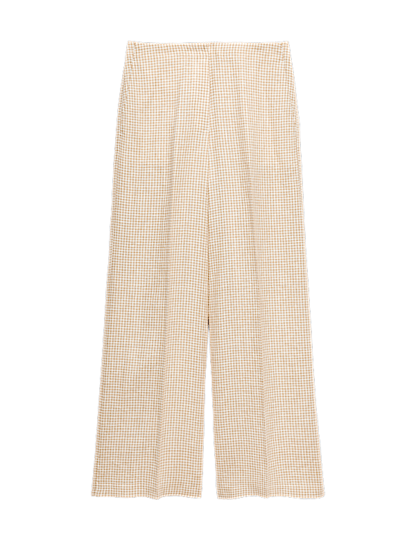 Pure Linen Gingham Wide Leg Trousers