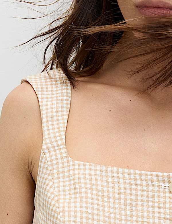 Pure Linen Gingham Waistcoat