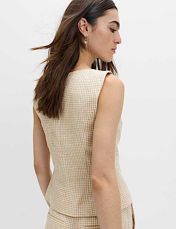 Pure Linen Gingham Waistcoat