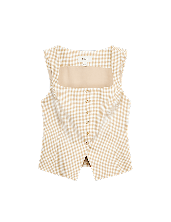 Pure Linen Gingham Waistcoat