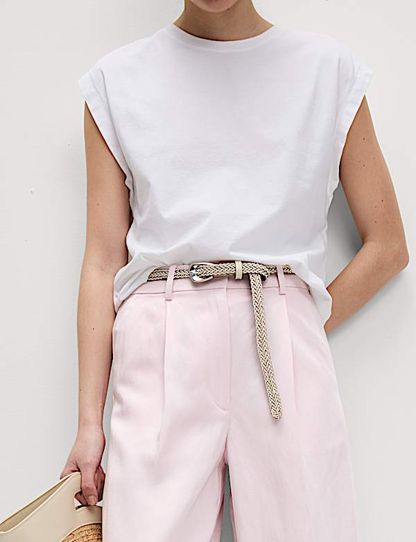 Sheen Linen Twill Tailored Wide Leg Trousers
