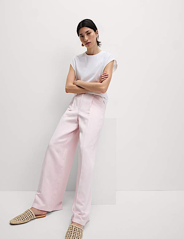 Sheen Linen Twill Tailored Wide Leg Trousers