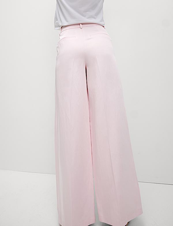 Sheen Linen Twill Tailored Wide Leg Trousers