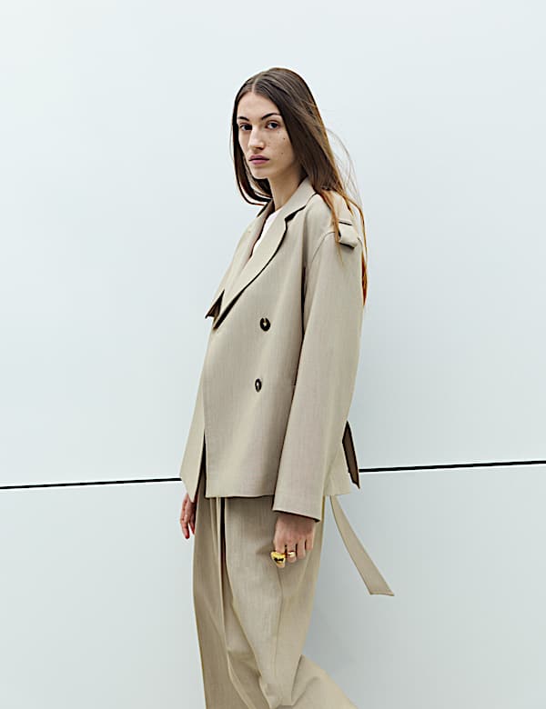 Belted Double Breasted Short Trench Coat - PL