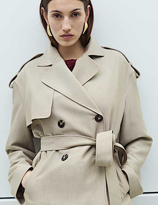 Belted Double Breasted Short Trench Coat - PL