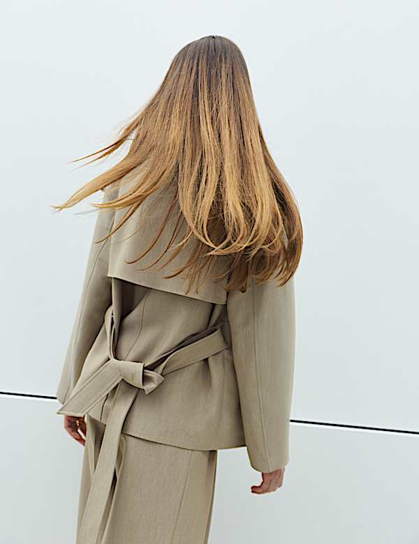 Belted Double Breasted Short Trench Coat - PL