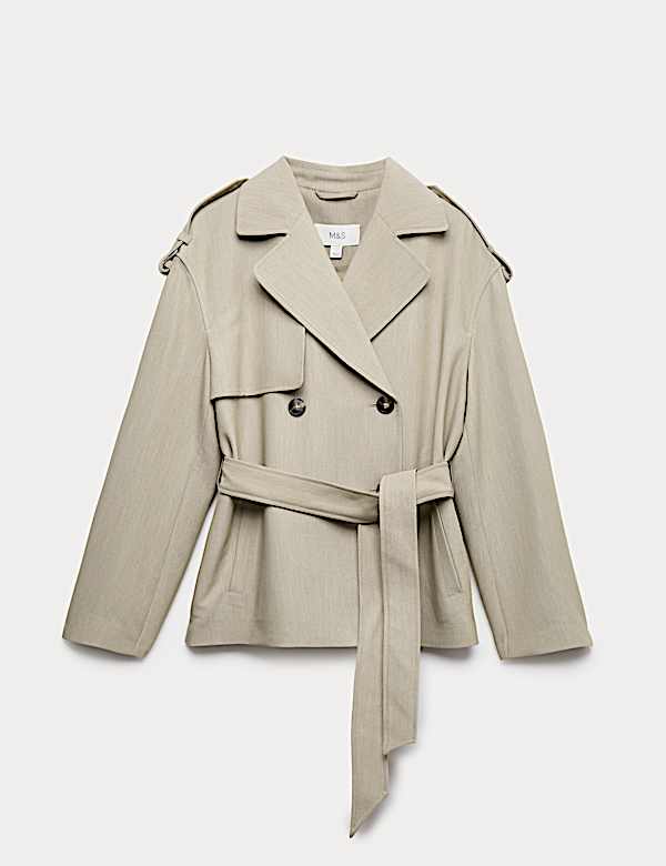 Belted Double Breasted Short Trench Coat - PL