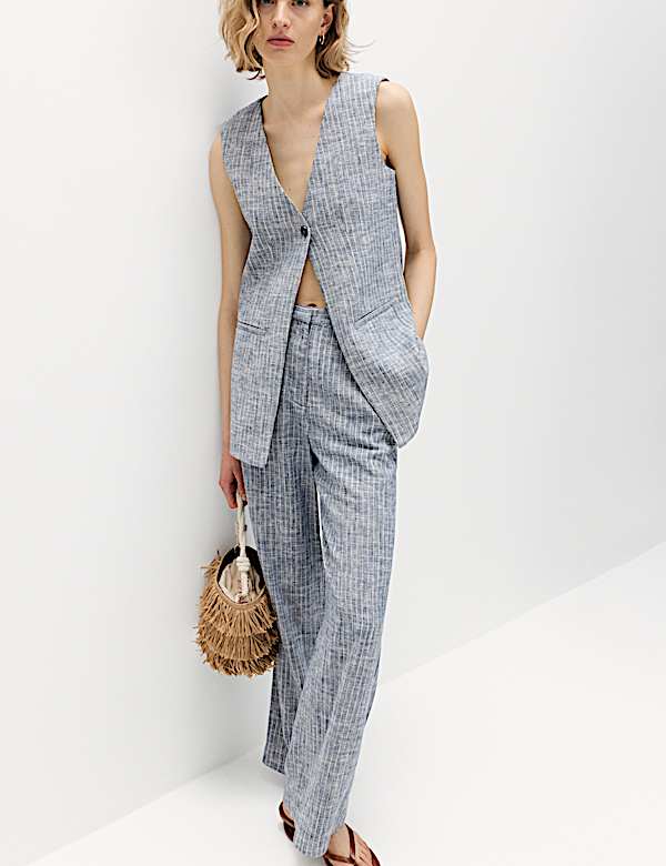 Linen Blend Striped Waistcoat