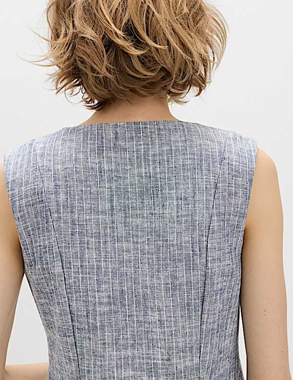 Linen Blend Striped Waistcoat