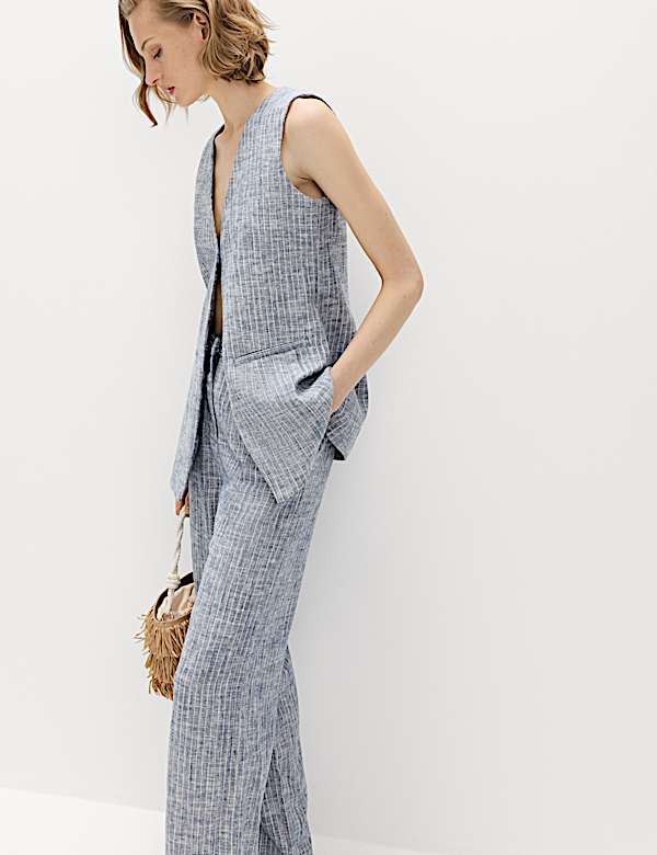 Linen Blend Striped Waistcoat