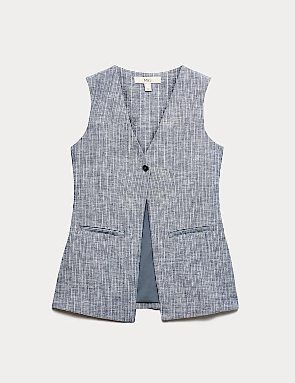 Linen Blend Striped Waistcoat