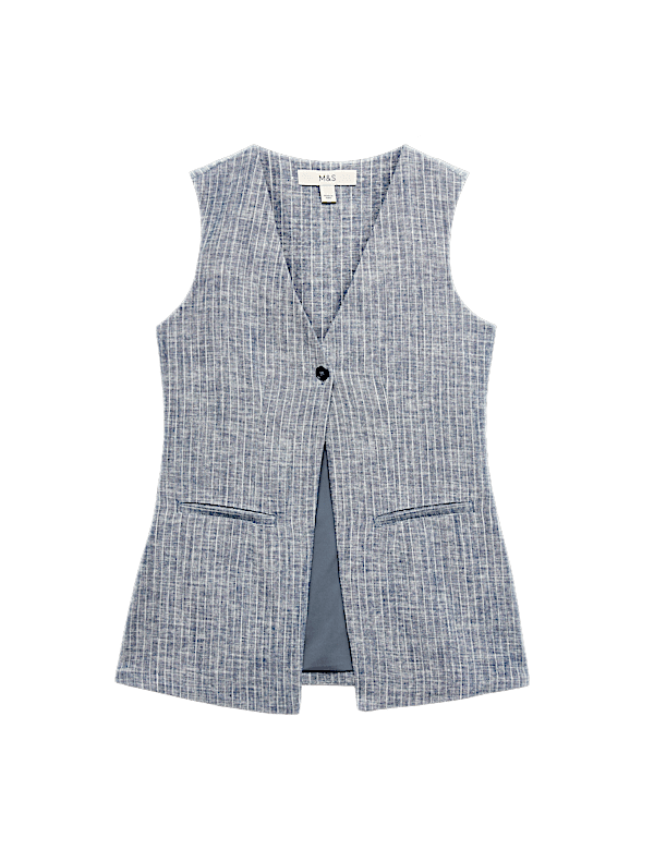 Linen Blend Striped Waistcoat