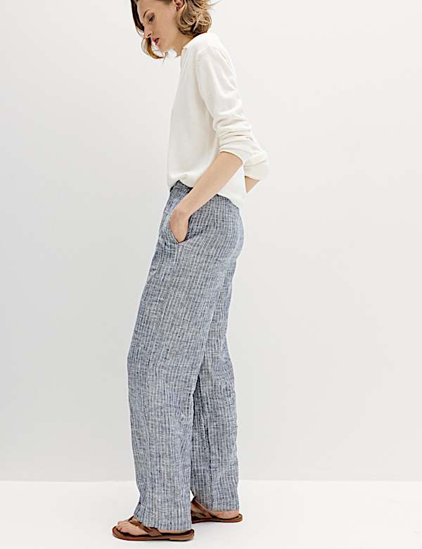Linen Blend Pinstripe Wide Leg Trousers