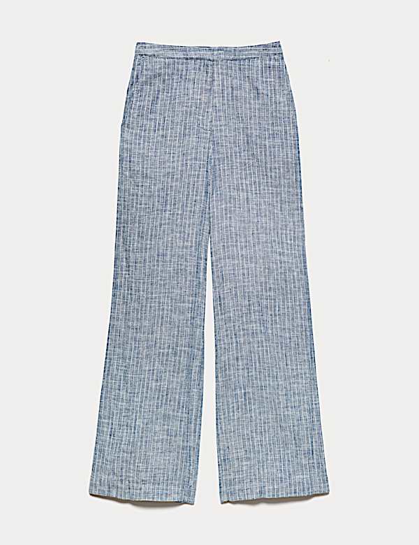 Linen Blend Pinstripe Wide Leg Trousers