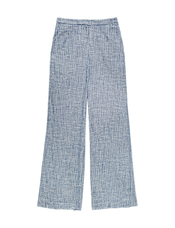 Linen Blend Pinstripe Wide Leg Trousers