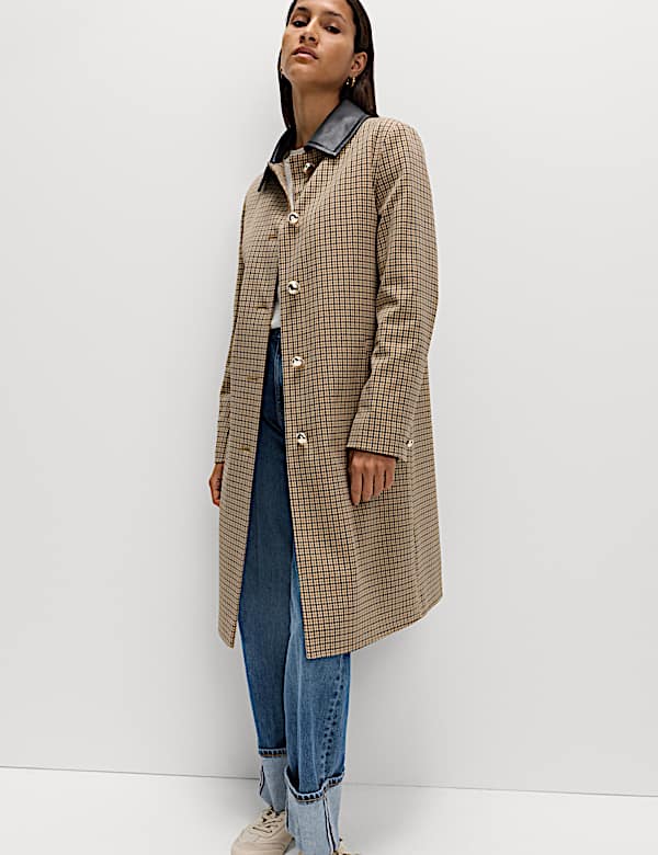 Checked Collared Car Coat - US