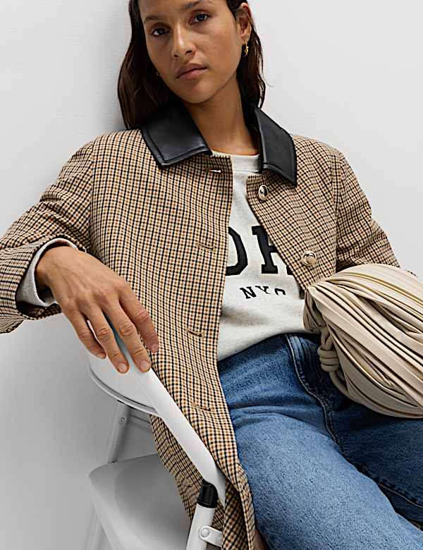 Checked Collared Car Coat - US